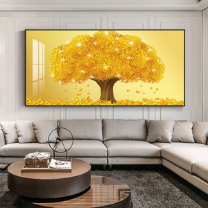 发财树客厅沙发背景墙装饰画招财风水新中式黄金满地摇钱树壁挂画