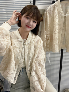 立领镂空蕾丝外套女欧洲站2024年春季新款韩版显瘦气质小香风上衣