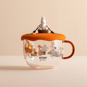 芬兰姆明玻璃马克杯子北欧Moomin友谊之船耐热咖啡杯带盖茶杯吸管
