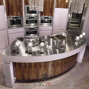 意大利风时尚厨房中岛台 圆弧形 开放式操作台 不锈钢餐厅料理桌