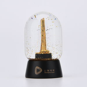 上海中心大厦模型玻璃球水晶球透明纪念品圆球发光摆件带雪花梦幻