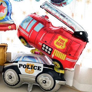 铝膜气球警车火车飞机生日装饰场景布置工程车主题派对儿童男孩