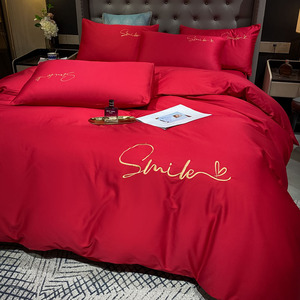 婚庆四件套结婚床上用品大红色喜庆被套床单北欧风婚房双人婚礼纪
