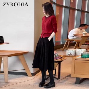 ZYRODIA 流行套装裙女装2024新款春秋红衣黑裙半身裙子两件套时尚