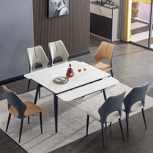 岩板餐桌2024新款现代简约家用小户型可伸缩折叠电磁炉正方形饭桌