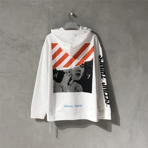 代购 OFF WHITE 秋冬玛丽莲梦露男女情侣同款连帽衫 纯棉宽松卫衣