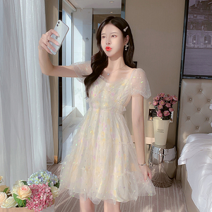 lolita网纱连衣裙仙女超仙森系夏装2024年新款夏天法式小个子短款