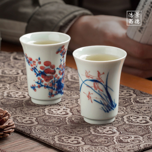 景德镇手工仿古兰梅主人杯手绘青花瓷功夫陶瓷单个闻香马蹄茶杯具