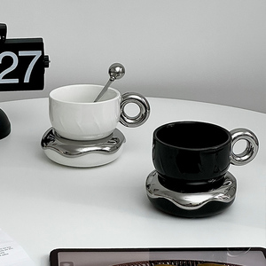 甜甜圈美式风陶瓷杯创意家用办公室马克杯带勺下午茶咖啡杯碟套装