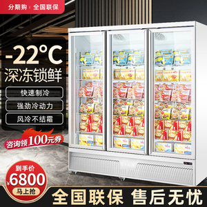 加承立式冷冻柜低温展示柜双门雪糕玻璃冰箱三门超市冰柜商用冷柜