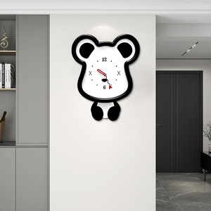 现代简约客厅钟表创意小熊时钟挂画卧室房间超静音墙面装饰挂表