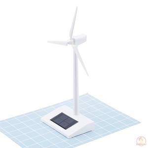 金属风力发电风机模型太阳风车能摆件电池USB三种功能光伏板礼品