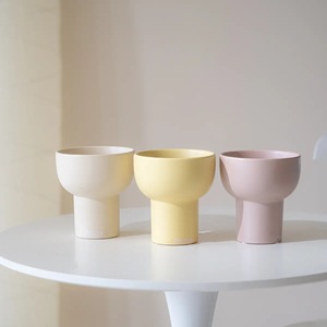 美式奶油色系碗口陶瓷花盆哑光桌面地面装饰