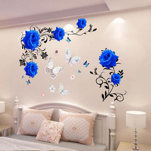 墙贴3D立体客厅背景墙画蓝色花朵装饰家用墙壁卧室自粘墙纸贴纸