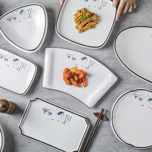 酒店异形中国风餐具复古盘子高级感菜盘专用特色中式商用陶瓷餐盘