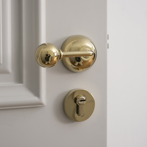 INDOORS中古风极简金色黄铜房间门锁纯铜静音家用球形锁具门把手