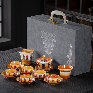 创意宝塔茶具套装复古柴烧八仙过海文创盖碗中式茶具家用陶瓷