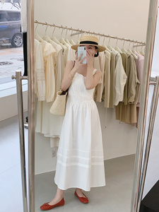 2024夏季新款赫本风小个子白色吊带连衣裙女短款牛仔外套两件套装