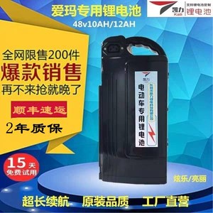 爱玛电动电瓶车动力锂电池48V12AH10AH20AH代驾雅迪炫乐2原厂电池