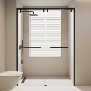 一字型无障碍淋浴房下沉式浴室隔断隐形玻璃移门淋浴门卫生间浴屏
