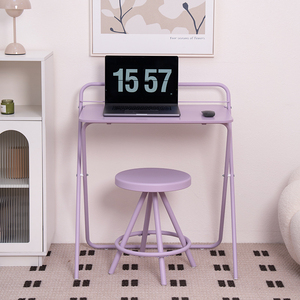 未艾家居折叠桌紫色便携加高站立1.1m加大多功能电脑书桌纯铁凳子