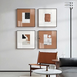 橙美空间 现代简约抽象客厅装饰画北欧艺术橙色餐厅壁画卧室挂画