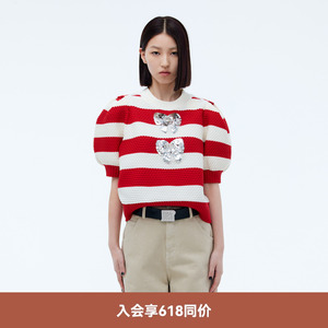 REVAN芮范秋季设计师款甜酷红白撞色条纹毛衫RU70601364