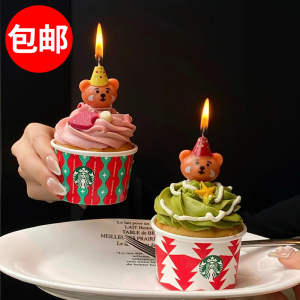 圣诞节小熊蜡烛蛋糕装饰网红ins风韩系可露丽蜡烛星巴克蛋糕摆件