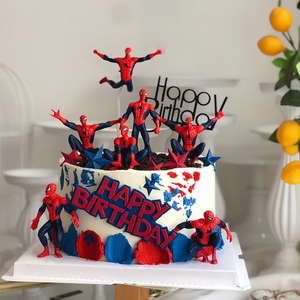 蜘蛛侠蛋糕装饰摆件美国队长复仇者联盟套装动漫男孩生日蛋糕插件