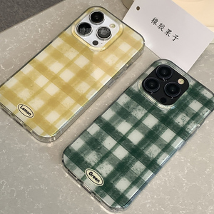 橡胶果子ins韩风小众简约格子适用于iPhone15promax手机壳苹果14pro极简主义13防摔全包双层硬壳新款13不撞壳