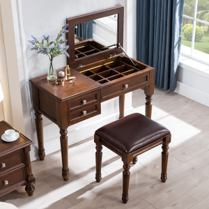 美式全实木梳妆台小户型白蜡木卧室翻盖化妆桌书桌一体多功能复古