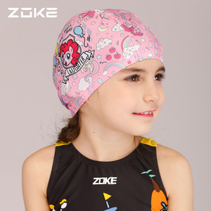 zoke洲克儿童泳帽女童长发护耳游泳帽女孩可爱卡通布质泳帽