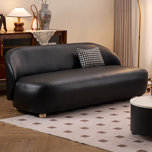 双人沙发客厅小户型简约现代公寓卧室服装店用网红皮艺黑色小沙发