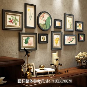 新中式照片墙禅意实木相框墙组合中国风客厅沙发背景墙装饰画y玄
