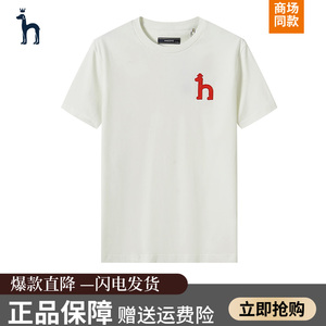 Hazzys哈吉斯t恤衫男士短袖2024夏季新款圆领休闲纯棉男装上衣