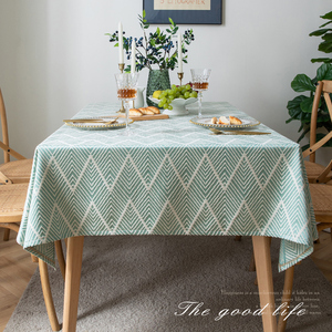简约日式和风文艺水波纹桌布禅意小清新绿色布艺茶几盖布餐桌台布