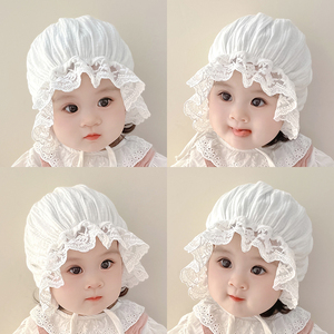 女宝宝花边帽春秋季婴儿帽子时尚洋气新生儿套头帽满月百天公主帽
