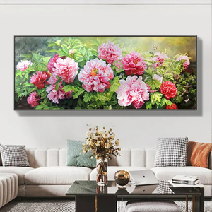 新中式写实牡丹花卉纯手绘油画装饰画客厅沙发背景墙花开富贵挂画