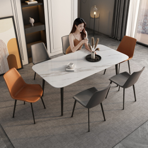 岩板餐桌椅组合北欧轻奢家用小户型现代简约方形餐台饭桌一桌六椅
