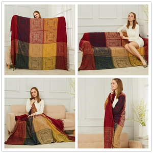外贸新款地中海尼泊尔披肩毯子沙发巾盖毯床毯飘窗雪尼尔提花毯