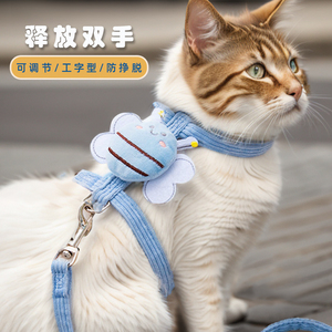 遛猫绳猫咪防挣脱工字型牵引绳可调节可爱卡通轻便栓猫绳宠物用品