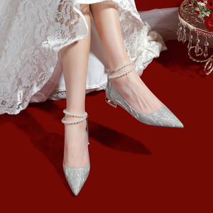 归艺平底法式结婚鞋女主婚纱秀禾服两穿新娘鞋低跟不累脚孕妇可穿