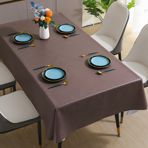 PVC咖啡色桌布防水防油防烫免洗新款餐桌台布长方形茶几办公桌垫