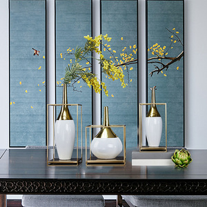 新中式创意陶瓷花器三件套摆件样板间售楼处家居酒柜瓷器软装饰品