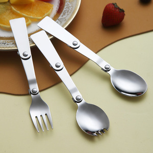 不锈钢折叠勺子便携伸缩式叉勺一体旅行小勺子叉子可折汤匙吃饭