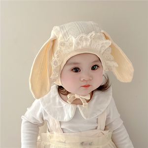 2024新款女宝宝帽子春夏季韩版可爱兔耳朵婴幼儿护耳包头帽胎帽潮