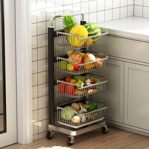 厨房蔬菜置物架落地多层家用加厚可移动放水果菜篮子收纳筐小推车