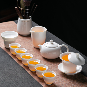 景德镇汝窑茶具套装2024新款白瓷羊脂玉悬停盖碗茶杯功夫泡茶