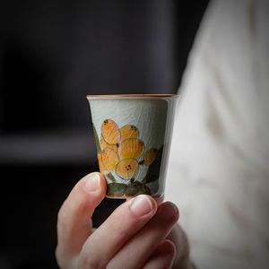 冰片釉纯手绘枇杷茶杯陶瓷品茗杯家用开片可养闻香杯主人杯单个小