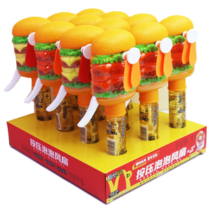 极光良品创意泡泡棒薯条汉堡造型按压风扇泡泡机跳糖地摊玩具批发